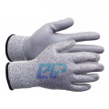 13G HPPE Fiberglass Liner PU Coated Work Gloves Cut 5 Resistents